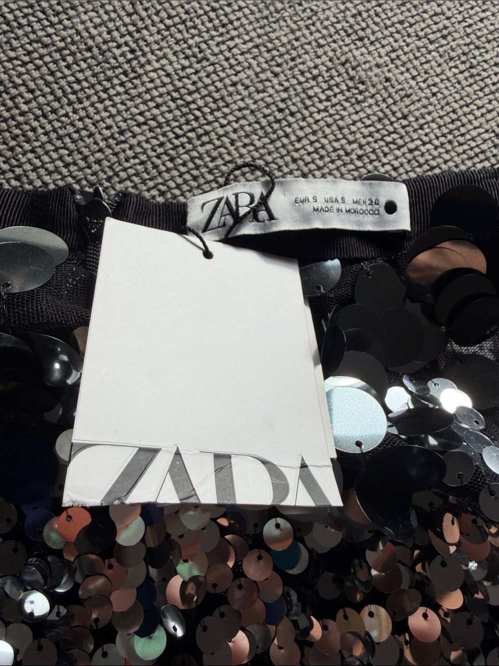 Zara Dark Gray Sequin Midi Skirt NWT sz S super cute on - Picture 5 of 10